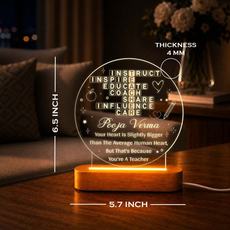Personalised Teacher Acrylic LED Night Lamp with Wooden Base Teachers Day Gift for Class Teacher Inspirational Gift for Teachers Birthday Gift for Teacher